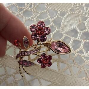 Rhinestone Flower Brooch Pin Pink Dark Pink NEW